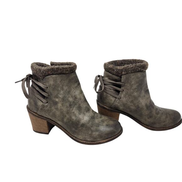 Roxy Dakota Faux Fur Comfort Knit Leather Ankle Boots Dark Gray Size 8 - Picture 3 of 10